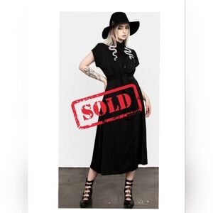 Snake embroidered button down shirt dress